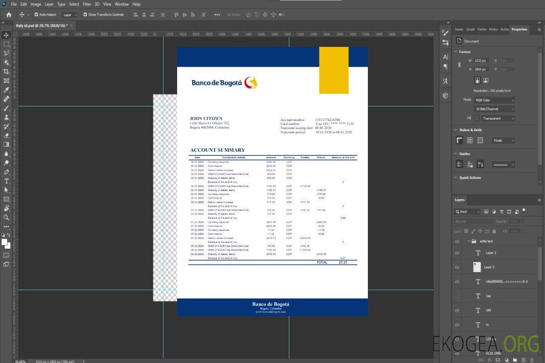 Colombie Banco de Bogotá template